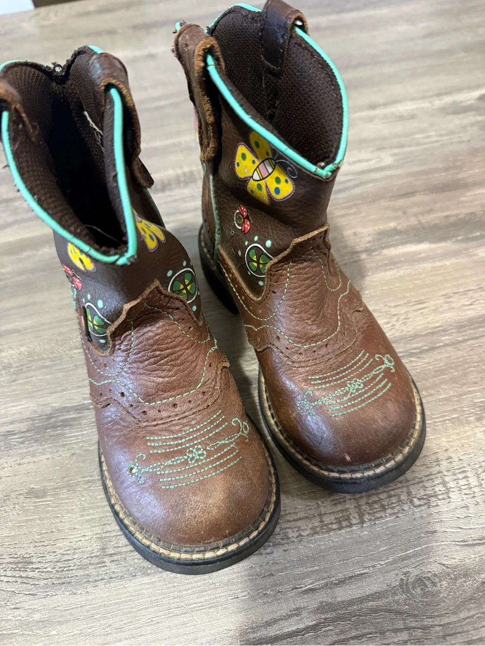 Justin Kids Brown Butterfly Western Boots
